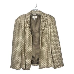 Talbots Womens Tweed Blazer Jacket Tan Beige Classic Business Size 12